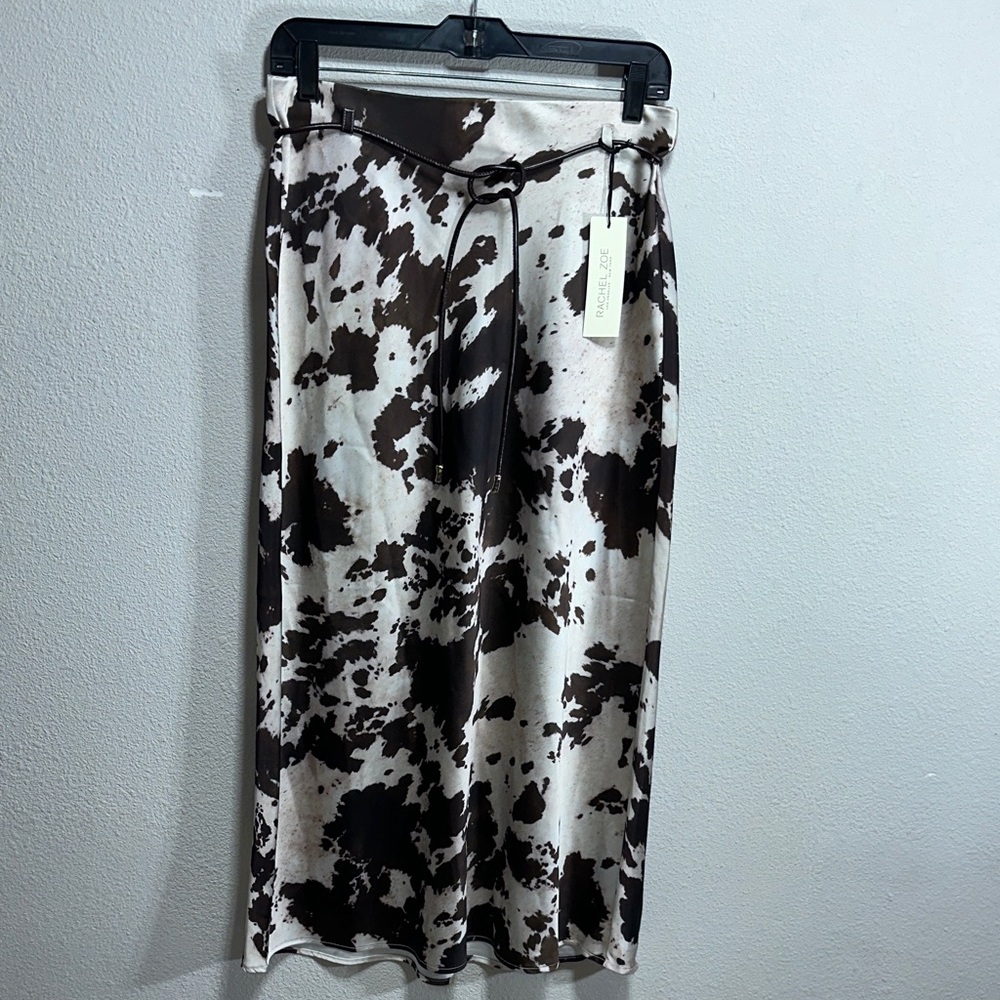 Rachel Zoe Cream and Brown Abstract Print Midi Skirt